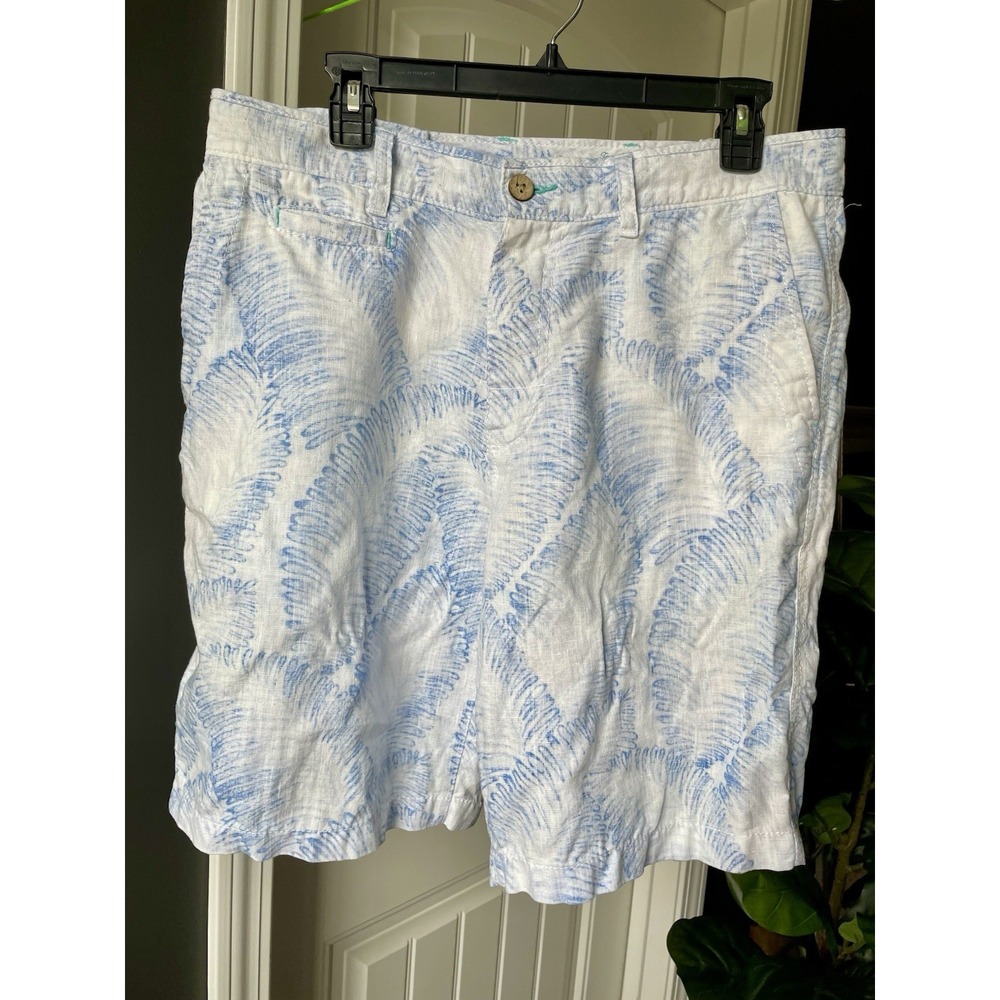 Tommy Bahama Men's Linen Chino Shorts Blue White Floral Button Pockets